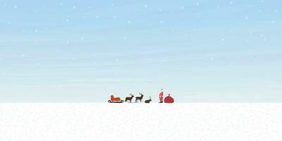 Santa Clause with his reindeers and sleigh before start working in Christmas day flat design vector illustration. Merry Christmas and Happy New Year greeting card.