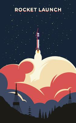 Rocket launch landscape print ready