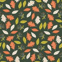 Autumn background. Seamless pattern with falling leaves and berries. Perfect for wallpaper, wrapping paper, textile, web page background, greeting cards. Bright colors flat vector illustration.