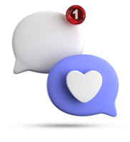 3d representación de habla amor burbuja con notificación iconos, 3d pastel charla amor icono colocar. png