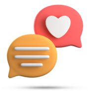 3d tolkning av Tal kärlek bubbla ikoner, 3d pastell chatt kärlek ikon uppsättning. png