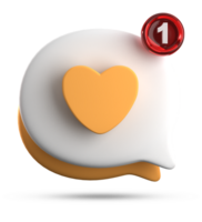 3d renderen van toespraak liefde bubbel met kennisgeving pictogrammen, 3d pastel babbelen liefde icoon set. png