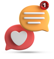 3d Rendern von Rede Liebe Blase mit Benachrichtigung Symbole, 3d Pastell- Plaudern Liebe Symbol Satz. png