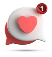 3d Renderização do discurso amor bolha com notificação ícones, 3d pastel bate-papo amor ícone definir. png