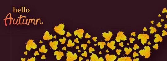 Autumn background with maple yellow leaves and place for text.  Banner design for fall season banner or poster. Vector illustration