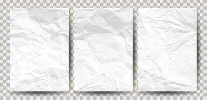 Set of A4 pages crumpled paper vector