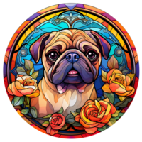 A close up of a Dog breed watercolor stained glass effect window colorful painting generative ai png