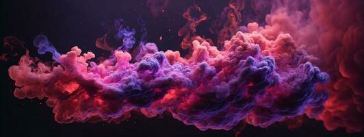 Dense multicolored smoke of red, purple and pink colors on a black isolated background. Background of smoke vape. AI generated photo