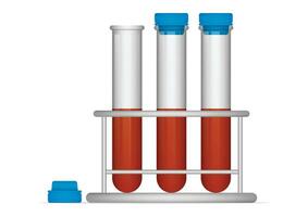 Medical test tubes with blood in rack vector illustration. Set glass tube of blood test