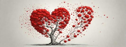 rojo corazón conformado árbol. ai generado foto