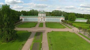 Aerial view of green landscapes and ancient palace in Tsaritsyno Park video
