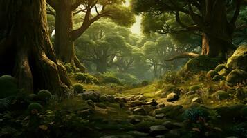 natural enchanted woodland dense ai generated photo