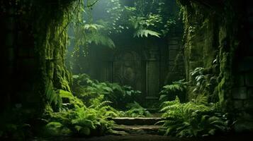 wood magical fern grotto ai generated photo
