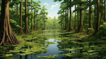 water cypress swamp dense ai generated photo