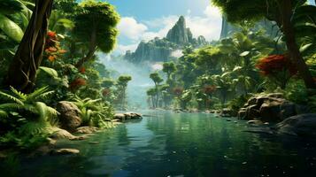 green tropical rainforest island ai generated photo