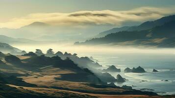 mist mystical coastal fog ai generated photo