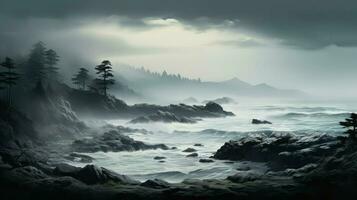 landscape mystical coastal fog ai generated photo
