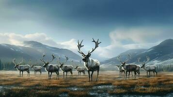 lapland arctic tundra reindeer ai generated photo