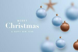 Merry Christmas and Happy New Year light blue background. vector