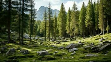 mountain swiss pine forest ai generated photo
