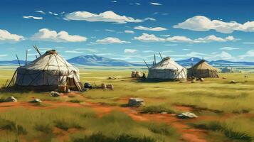 outdoor steppe traditional yurts ai generated photo