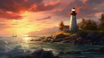 landmark island lighthouse remote ai generated photo