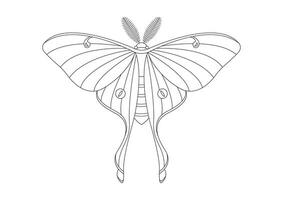 Black and White Butterfly Luna Moth Clipart Vector isolated on White Background. Coloring Page of a Butterfly Luna Moth