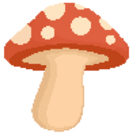 Isolated cute white spotted red mushroom in pixel art png