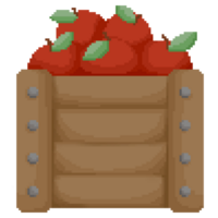 Isolated cute apple in wooden container box in pixel art png