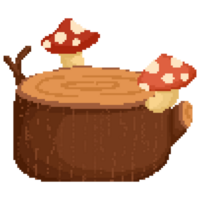 Isolated cute stump wood with red mushroom in pixel art png