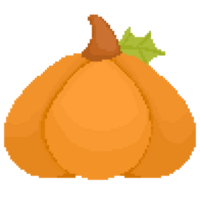 Isolated cute pumpkin with leaf in pixel art png