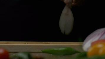 Professional chef prepares white fish steak for frying. Close up slow motion. video