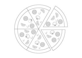 colorante página de un pepperoni queso Pizza plano diseño vector