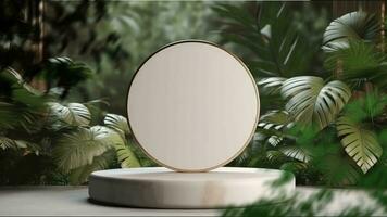 minimal podium afficher avec les plantes pour cosmétique produit présentation, piédestal ou Plate-forme arrière-plan, avec mouvement ombre de feuille video