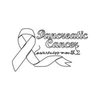 One continuous line drawing of pancreatic cancer awareness month with white background. Awareness ribbon design in simple linear style. healthcare and medical design concept vector illustration.