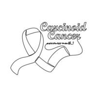 One continuous line drawing of Carcinoid cancer awareness month with white background. Awareness ribbon design in simple linear style. healthcare and medical design concept vector illustration.