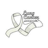 One continuous line drawing of Lung cancer awareness month with white background. medical design concept in simple linear style. Awareness ribbon design concept vector illustration.