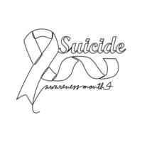 One continuous line drawing of suicide awareness month with white background. Awareness ribbon design in simple linear style. healthcare and medical design concept vector illustration.