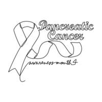 One continuous line drawing of pancreatic cancer awareness month with white background. Awareness ribbon design in simple linear style. healthcare and medical design concept vector illustration.