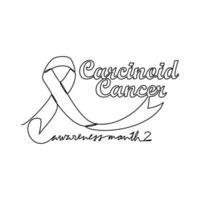 One continuous line drawing of Carcinoid cancer awareness month with white background. Awareness ribbon design in simple linear style. healthcare and medical design concept vector illustration.