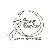 One continuous line drawing of Lung cancer awareness month with white background. medical design concept in simple linear style. Awareness ribbon design concept vector illustration.