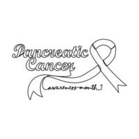 One continuous line drawing of pancreatic cancer awareness month with white background. Awareness ribbon design in simple linear style. healthcare and medical design concept vector illustration.