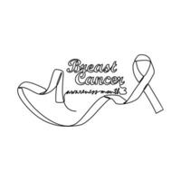 One continuous line drawing of breast cancer awareness month with white background. medical design concept in simple linear style. Awareness ribbon design concept vector illustration.