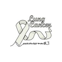 One continuous line drawing of Lung cancer awareness month with white background. medical design concept in simple linear style. Awareness ribbon design concept vector illustration.