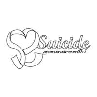 One continuous line drawing of suicide awareness month with white background. Awareness ribbon design in simple linear style. healthcare and medical design concept vector illustration.