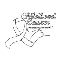 One continuous line drawing of childhood cancer awareness month with white background. Awareness ribbon design in simple linear style. healthcare and medical design concept vector illustration.