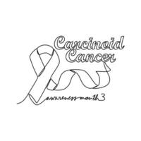 One continuous line drawing of Carcinoid cancer awareness month with white background. Awareness ribbon design in simple linear style. healthcare and medical design concept vector illustration.