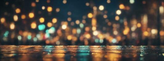 abstract background with bokeh defocused lights and shadow from cityscape at night, vintage or retro color tone. AI generated photo