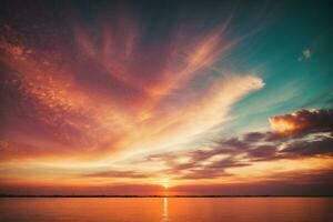 antecedentes de vistoso cielo concepto, dramático puesta de sol con crepúsculo color cielo y nubes ai generado foto