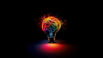 Cerebral Illumination - Union of Mind and Creativity in the Lamp of Thought. Brilliant Ideation - Light Your Mind with Innovative Ideas Generative AI, photo